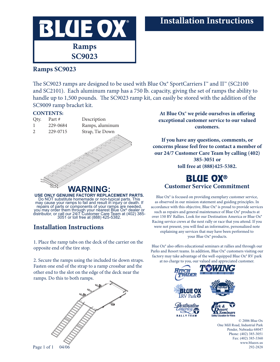 Blue Ox SC9023 User Manual | 2 pages