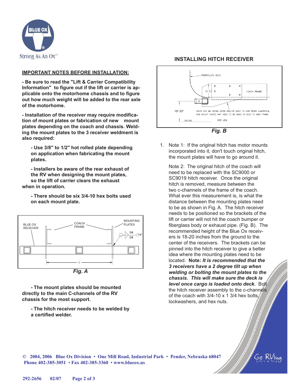 Blue Ox SC9019 User Manual | Page 2 / 3