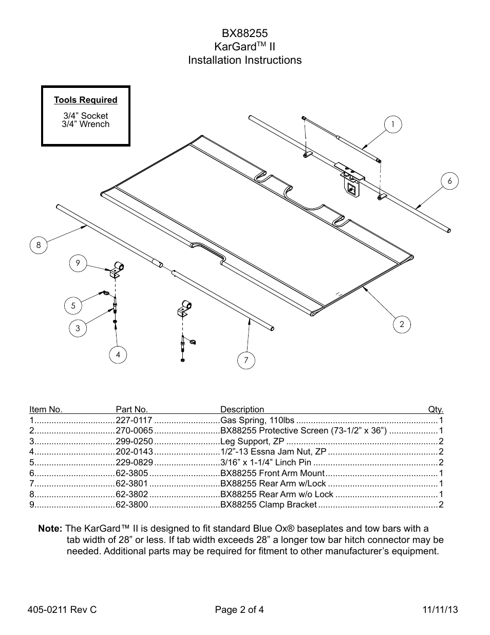 Ii installation instructions | Blue Ox BX88255 User Manual | Page 2 / 4