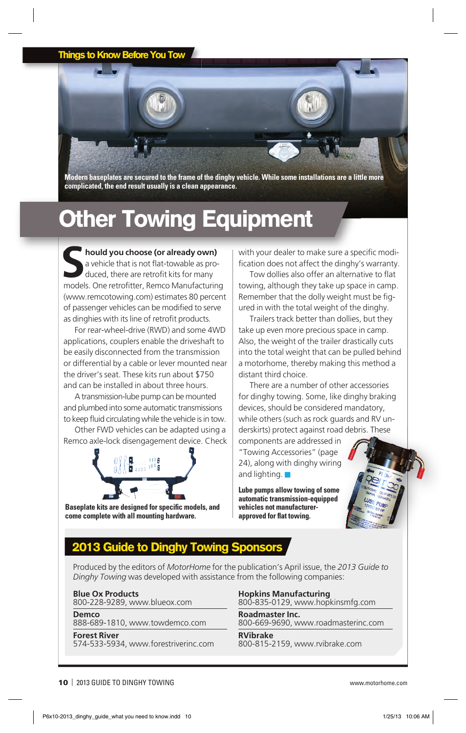 P010-2013_dinghy_guide_what you need to know, Other towing equipment, 2013 guide to dinghy towing sponsors | Blue Ox 2013 Dinghy Towing Guide User Manual | Page 10 / 36