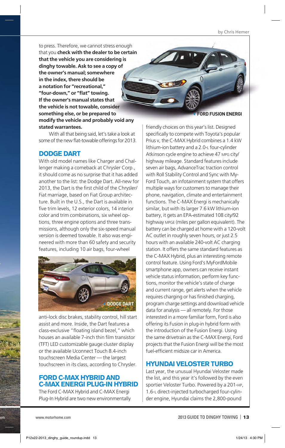 P013-2013_dinghy_guide_roundup, Dodge dart, Ford c-max hybrid and c-max energi plug-in hybrid | Hyundai veloster turbo | Blue Ox 2013 Dinghy Towing Guide User Manual | Page 13 / 36