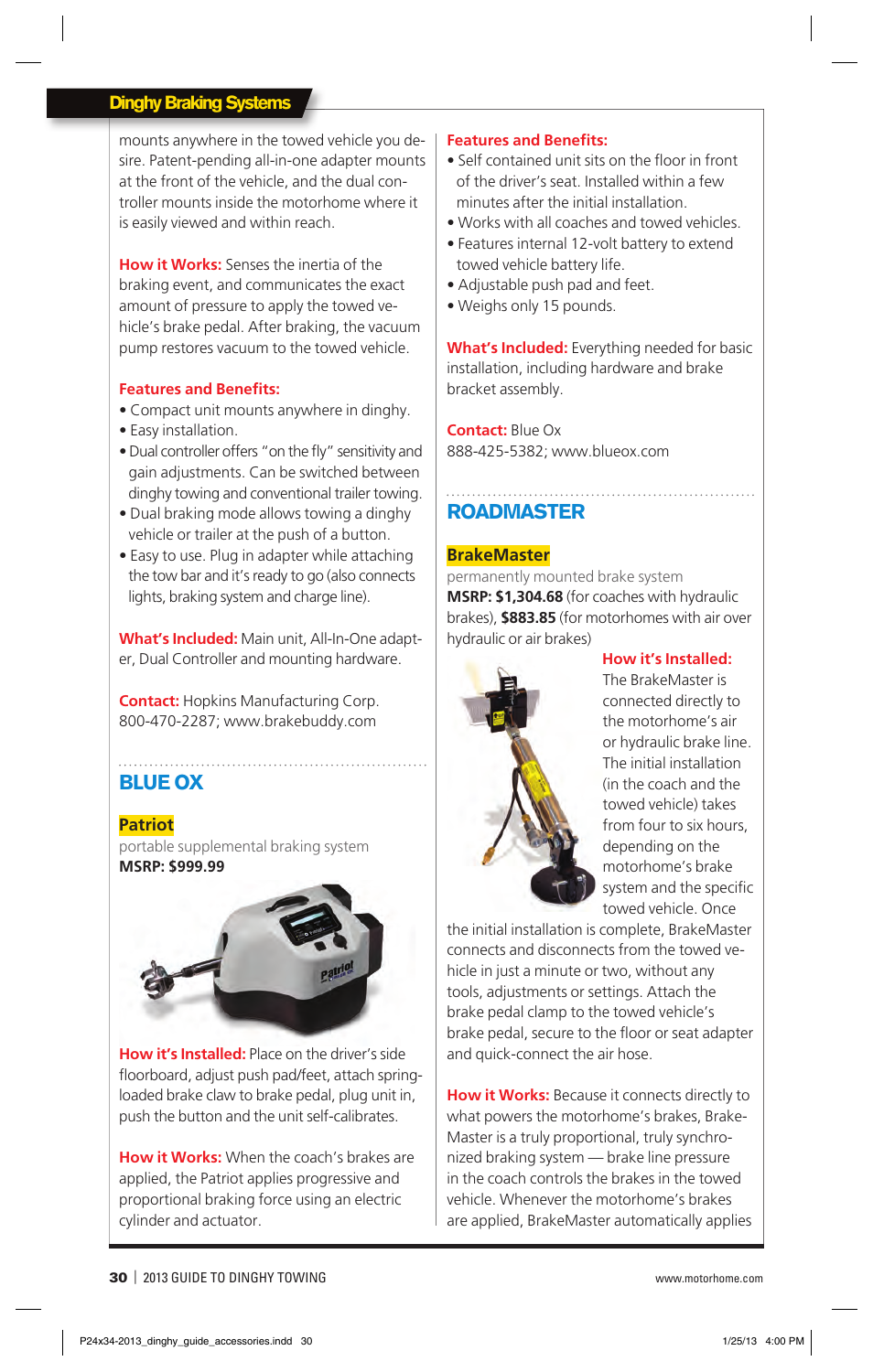 P030-2013_dinghy_guide_accessories, Blue ox, Roadmaster | Blue Ox 2013 Dinghy Towing Guide User Manual | Page 30 / 36