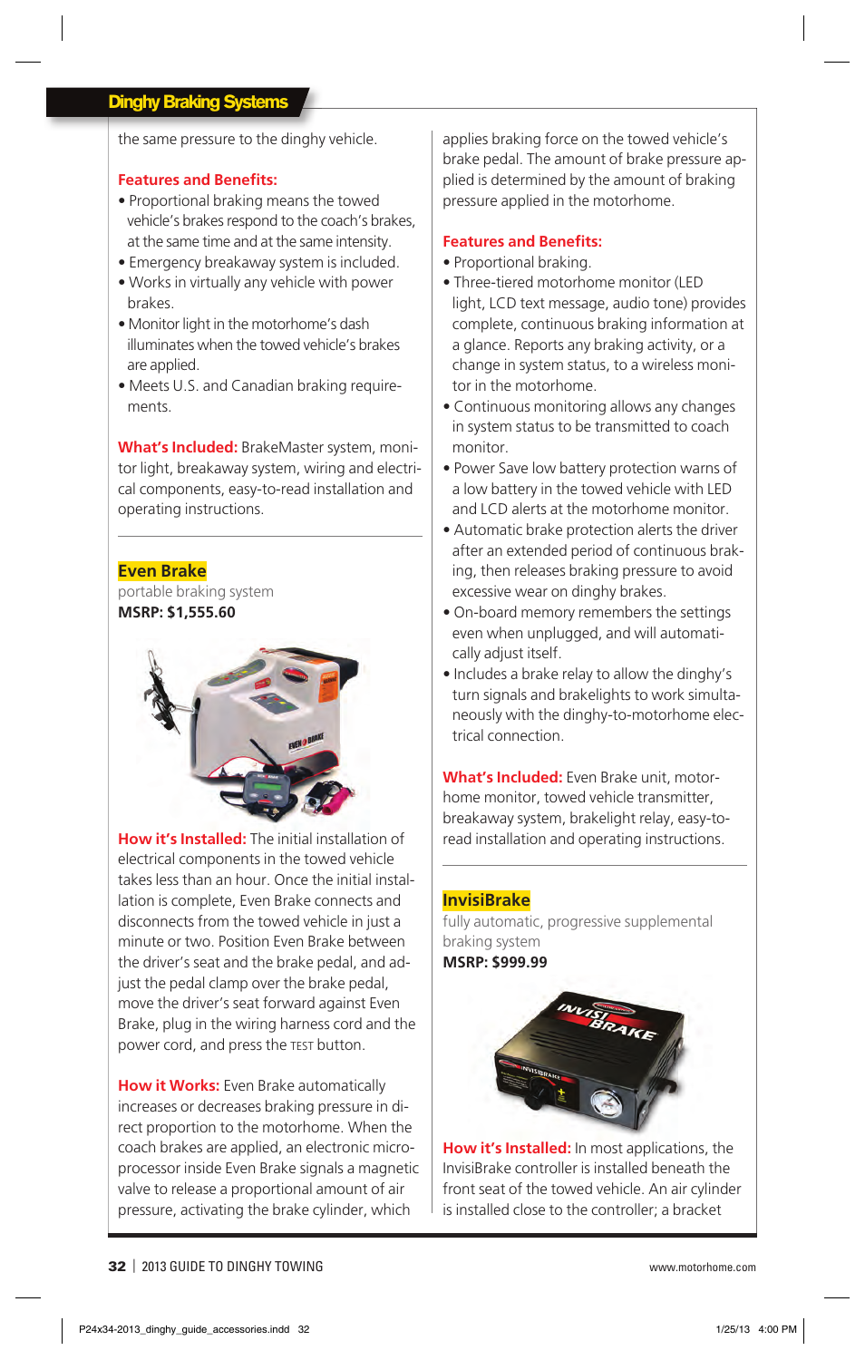 P032-2013_dinghy_guide_accessories, Dinghy braking systems | Blue Ox 2013 Dinghy Towing Guide User Manual | Page 32 / 36