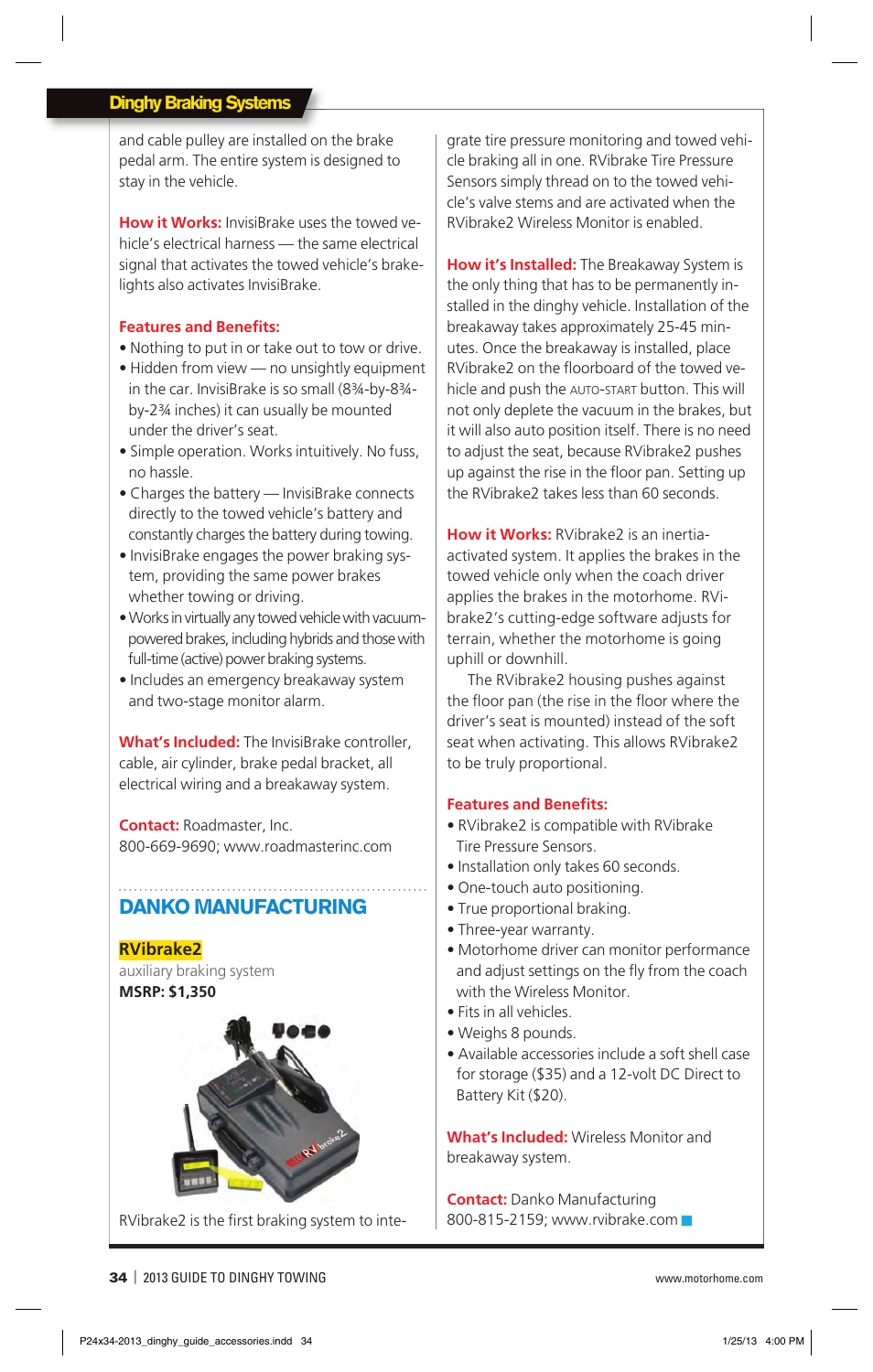P034-2013_dinghy_guide_accessories, Danko manufacturing, Dinghy braking systems | Blue Ox 2013 Dinghy Towing Guide User Manual | Page 34 / 36