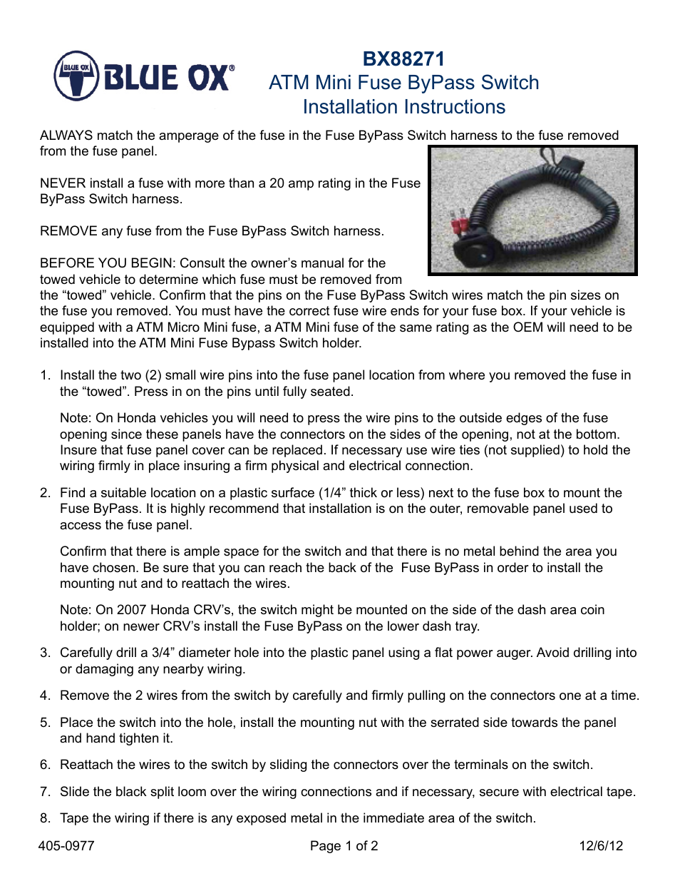 Blue Ox BX88271 User Manual | 2 pages