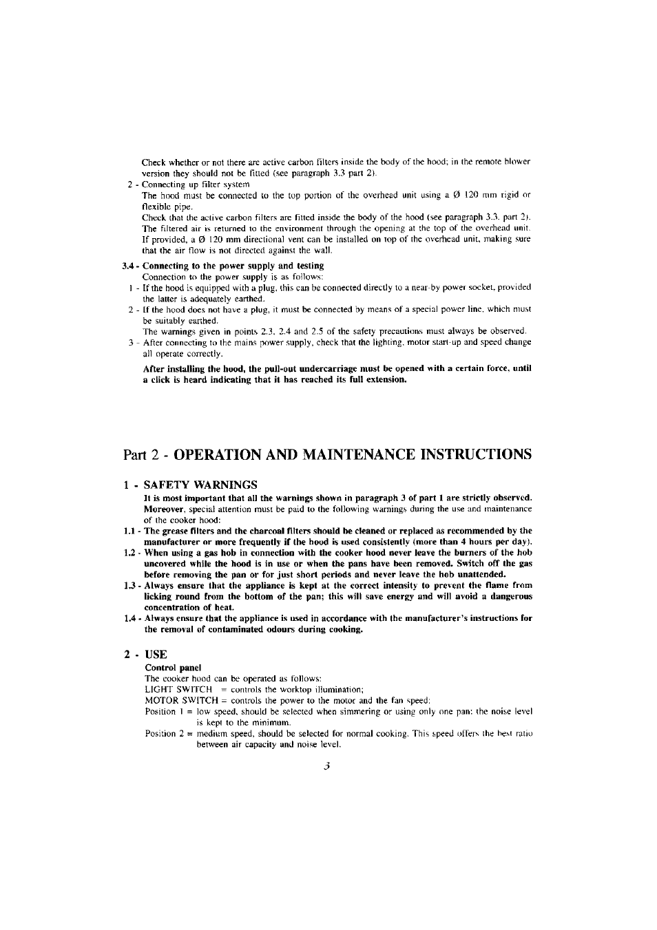 Part 2 - operation and maintenance instructions, 1 - safety warnings | Zanussi ZHP 610 W User Manual | Page 3 / 10