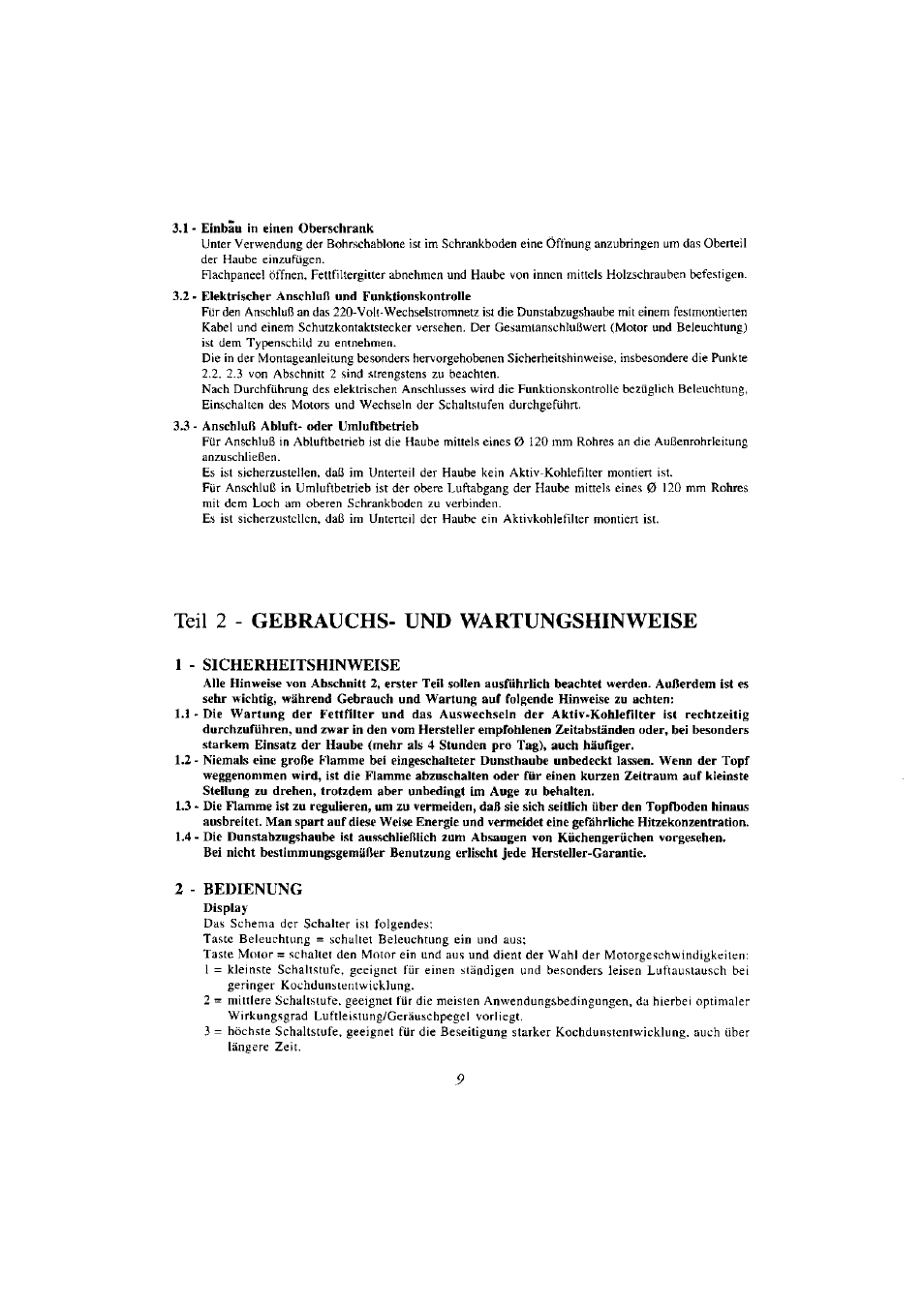 Teil 2 gebrauchs- und wartungshinweise, 1 - sicherheitshinweise, 2 - bedienung | Zanussi ZHP 610 W User Manual | Page 9 / 10