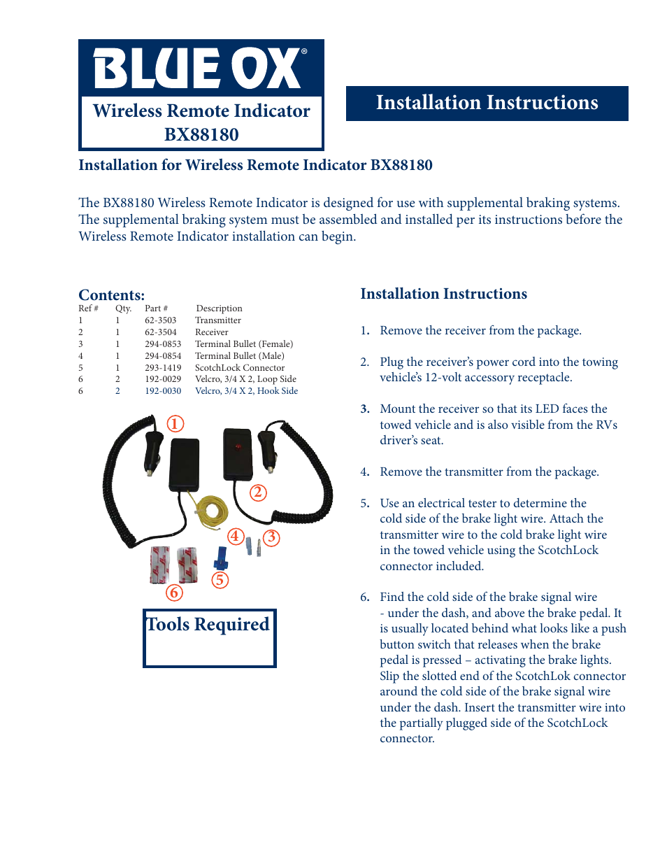 Blue Ox BX88180 User Manual | 2 pages