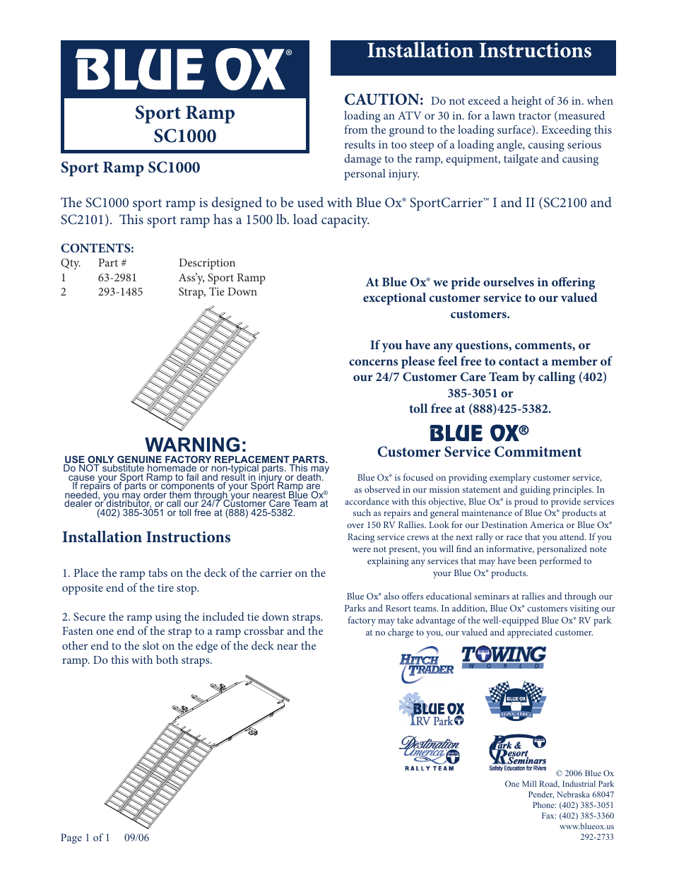 Blue Ox SC1000 User Manual | 1 page