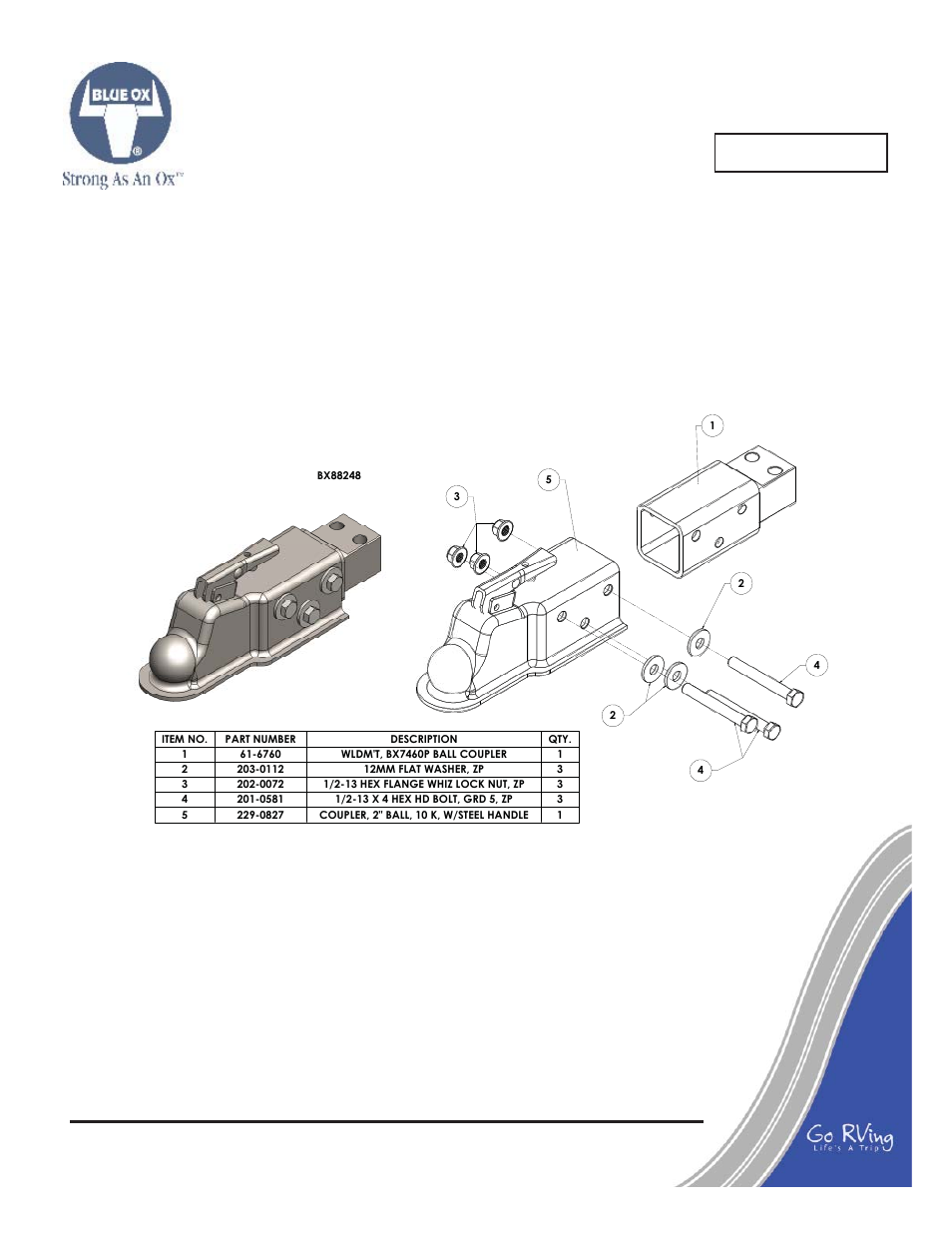 Blue Ox BX88248 User Manual | 1 page