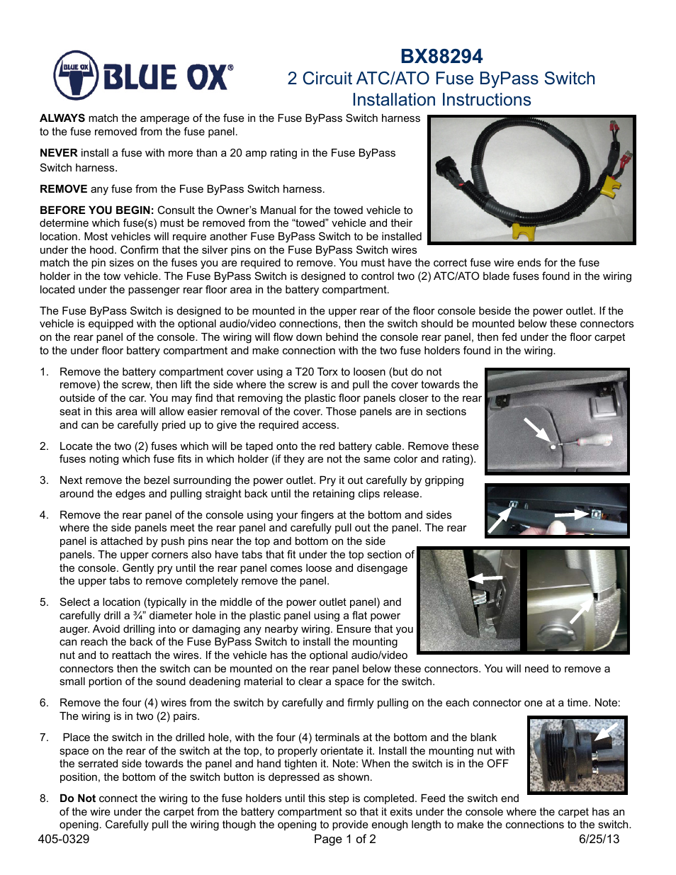 Blue Ox BX88294 User Manual | 2 pages