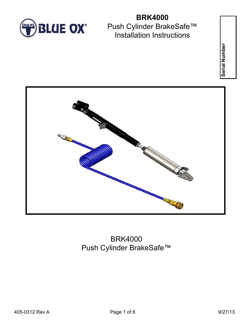 Blue Ox BRK4000 User Manual | 6 pages