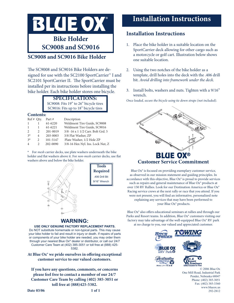 Blue Ox SC9008 User Manual | 2 pages