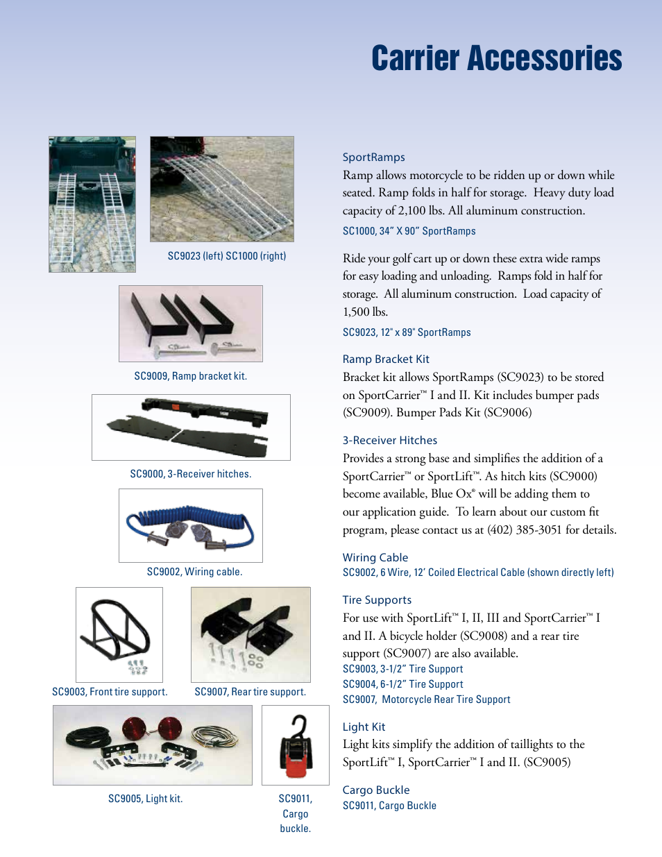 Carrier accessories | Blue Ox Sport Carrier Product Brochure User Manual | Page 11 / 12