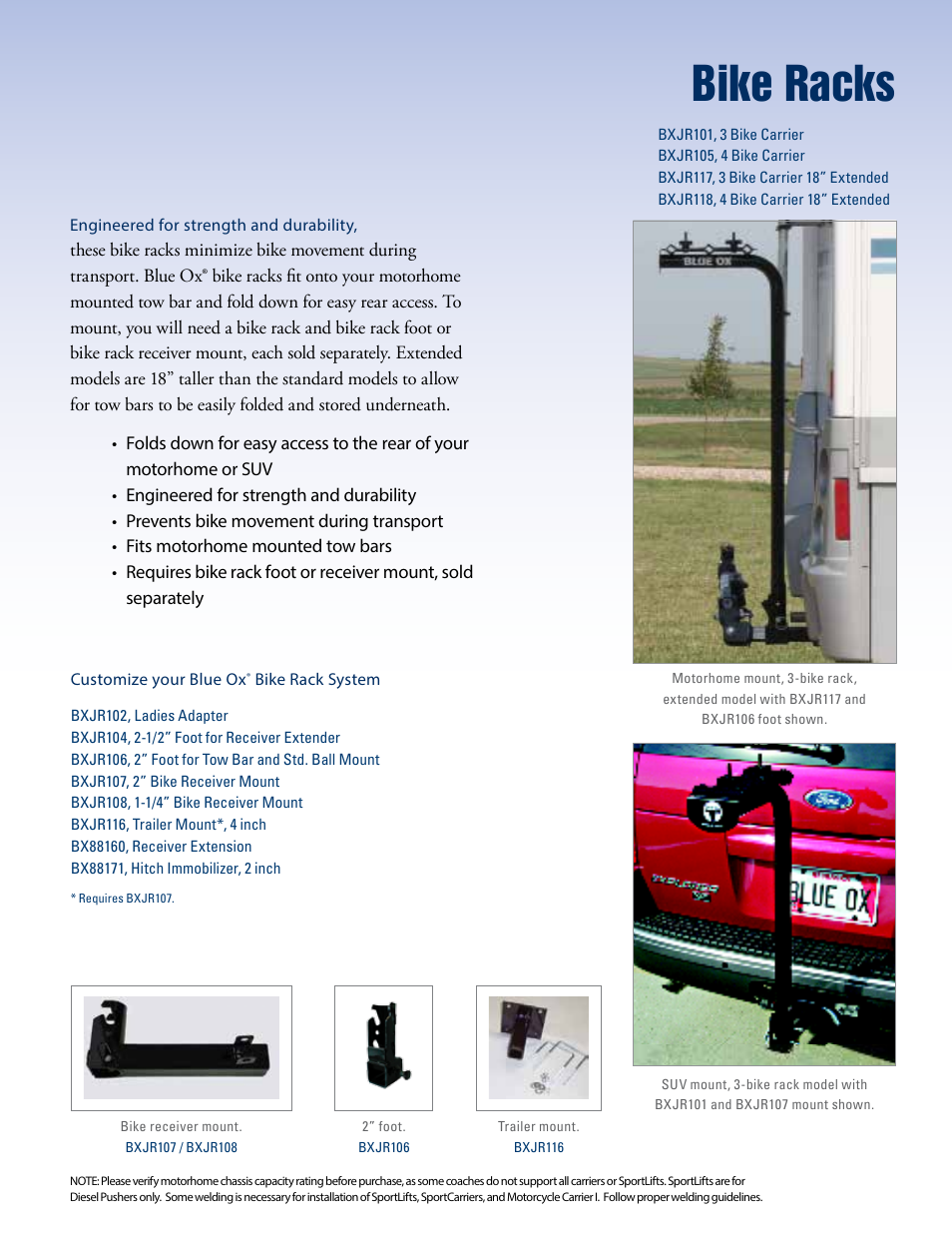 Bike racks | Blue Ox Sport Carrier Product Brochure User Manual | Page 3 / 12