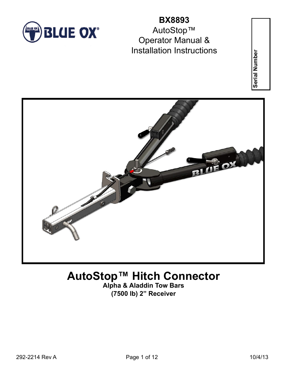 Blue Ox BX8893 User Manual | 12 pages