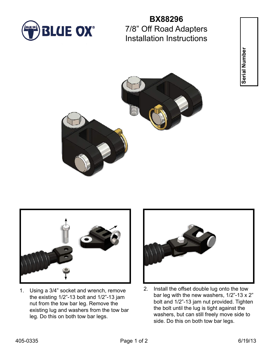 Blue Ox BX88296 User Manual | 2 pages