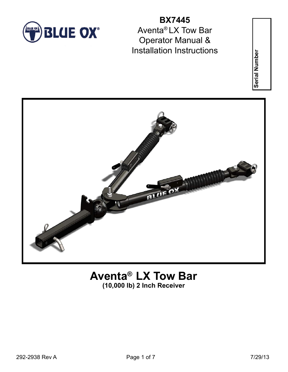Blue Ox BX7445 User Manual | 7 pages