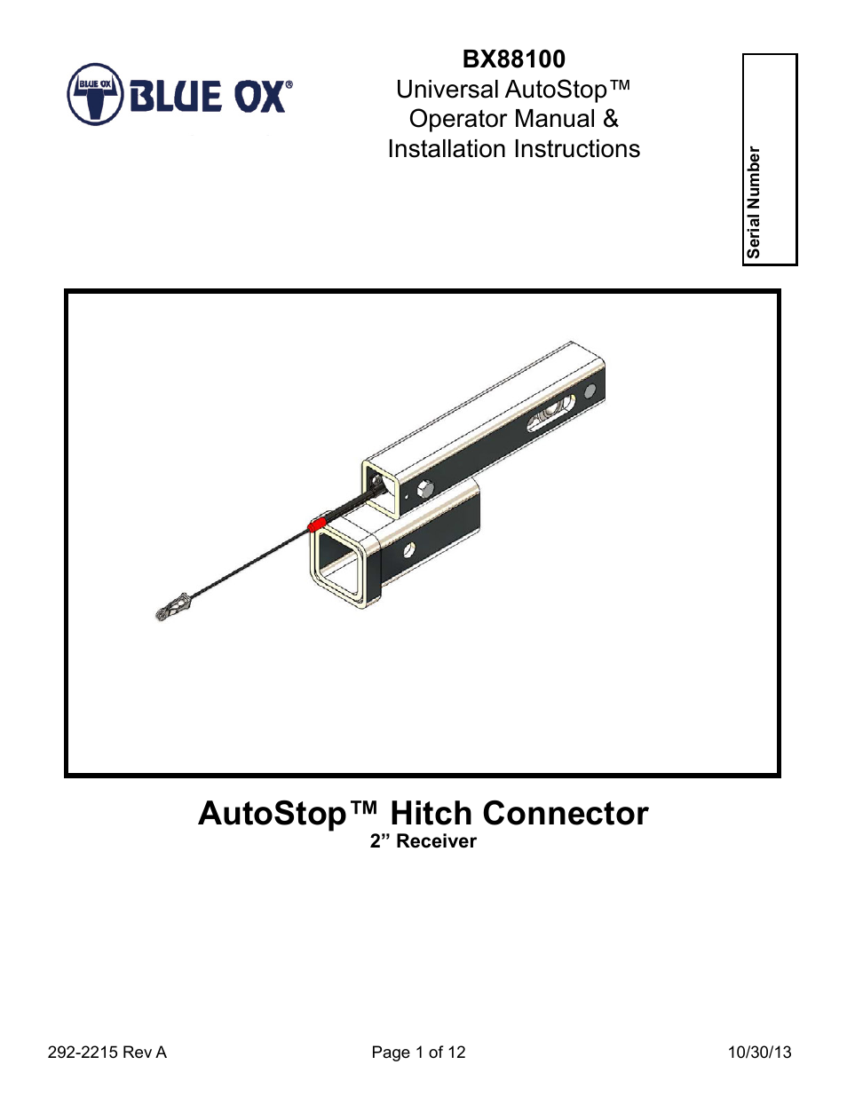 Blue Ox BX88100 User Manual | 12 pages