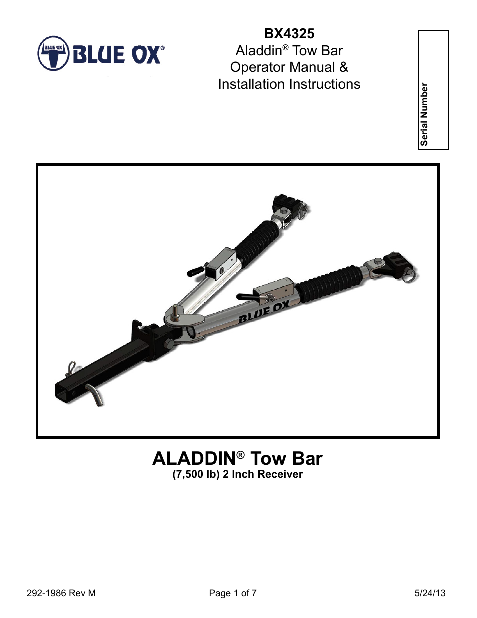 Blue Ox BX4325 User Manual | 7 pages