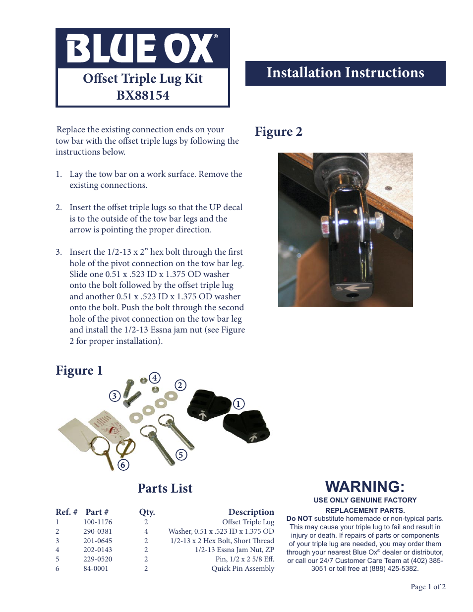 Blue Ox BX88154 User Manual | 2 pages