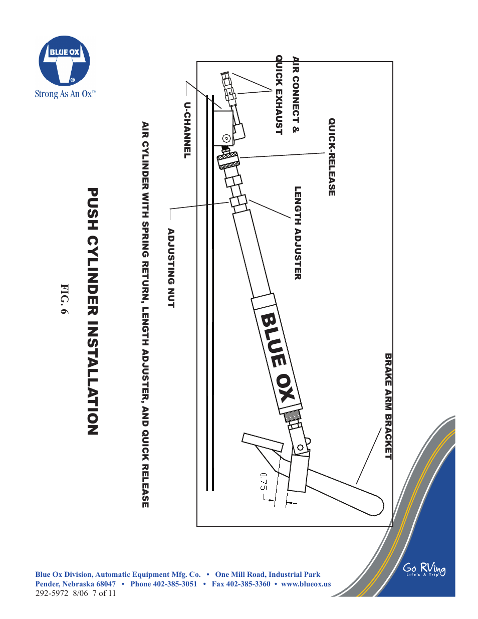 Bl ue o x, Push cylinder inst alla tion | Blue Ox BX88161 User Manual | Page 8 / 12