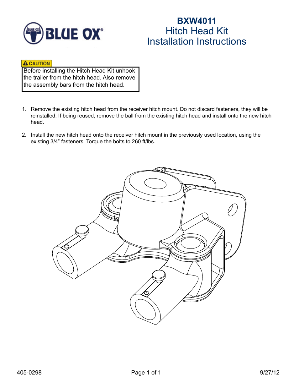 Blue Ox BXW4011 User Manual | 1 page