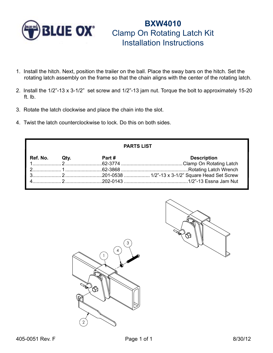 Blue Ox BXW4010 User Manual | 1 page