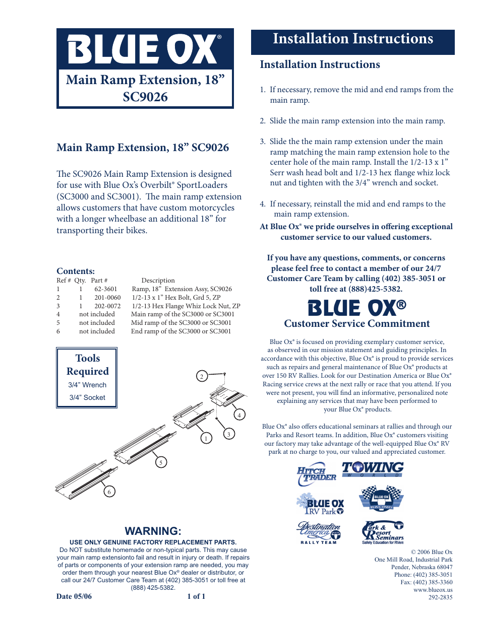 Blue Ox SC9026 User Manual | 2 pages