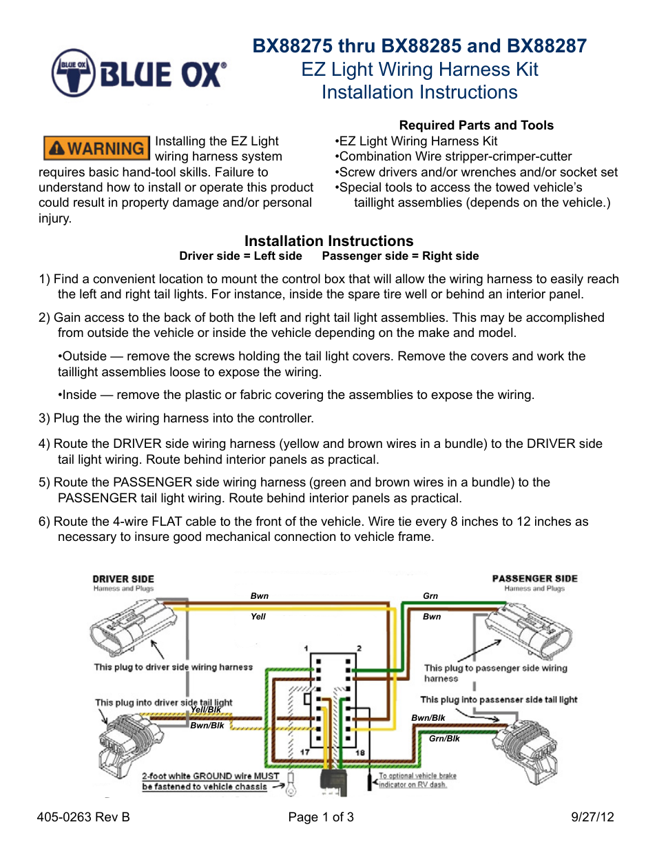 Blue Ox BX88287 User Manual | 3 pages