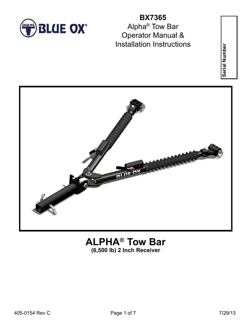 Blue Ox BX7365 User Manual | 7 pages