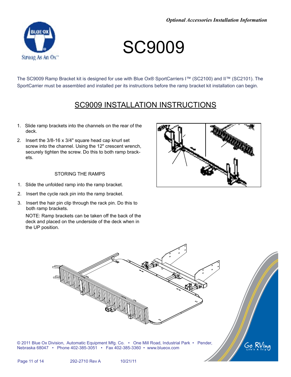 Sc9009, Sc9009 installation instructions, Optional accessories installation information | Blue Ox SC2100 User Manual | Page 12 / 16