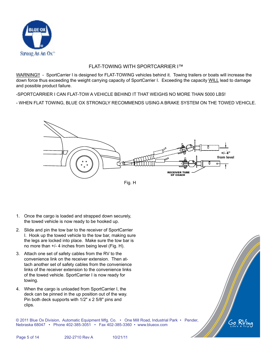 Flat-towing with sportcarrier i | Blue Ox SC2100 User Manual | Page 6 / 16