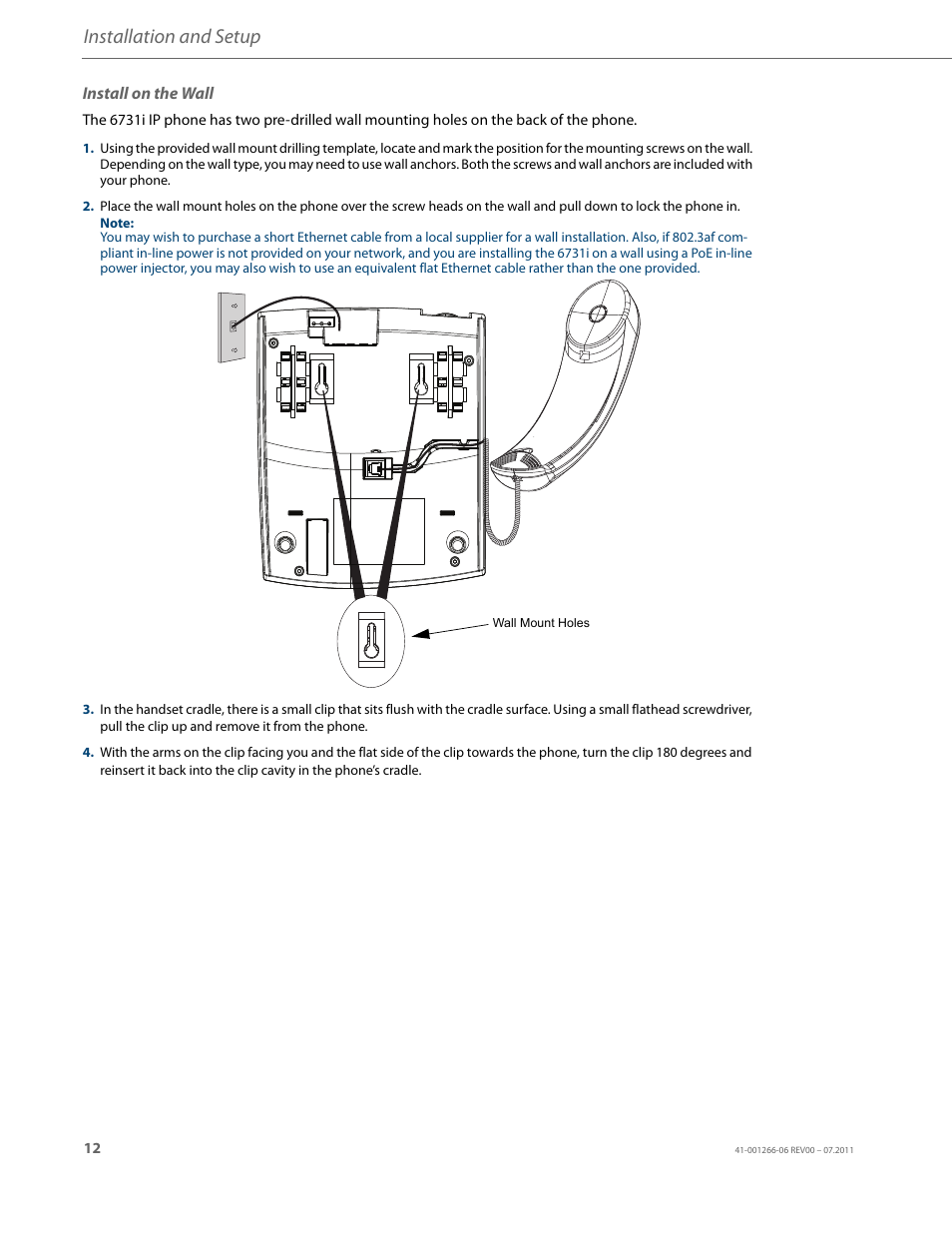 Install on the wall, Installation and setup | AASTRA 6731i Installation Guide EN User Manual | Page 15 / 25