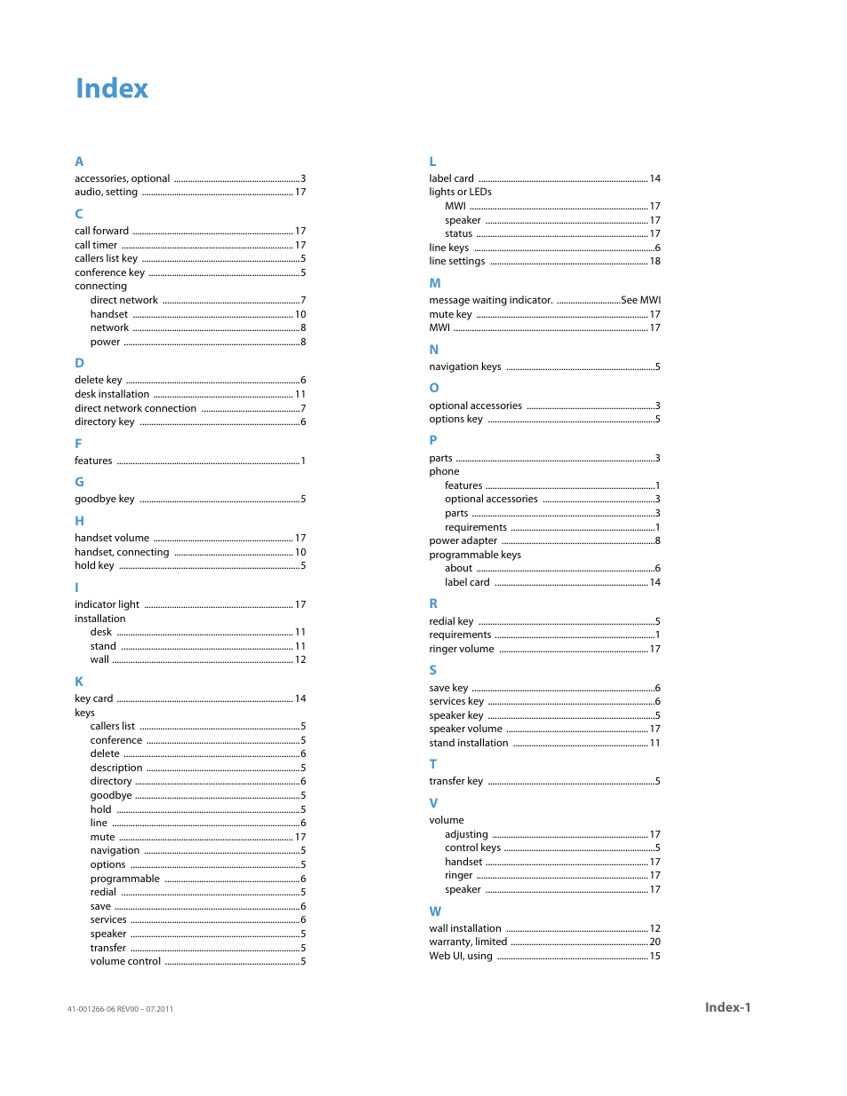 Index | AASTRA 6731i Installation Guide EN User Manual | Page 24 / 25