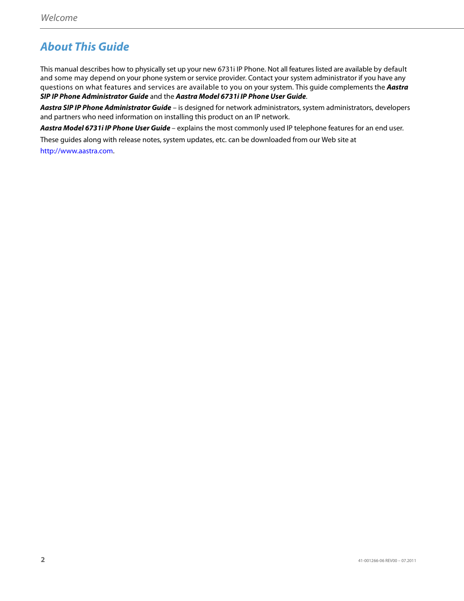 About this guide, Welcome | AASTRA 6731i Installation Guide EN User Manual | Page 5 / 25