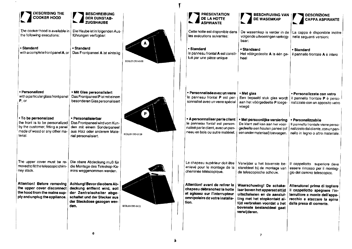 Standard, Personalized, To be personalized | Standaard, Met glas, Met persoonlijke versiering, Personalizzata con vetro, Personalizzabile | Zanussi NH 100 EAX User Manual | Page 4 / 29