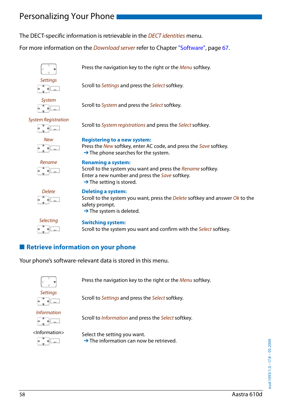 Retrieve information on your phone, Personalizing your phone | AASTRA 610d for Aastra IntelliGate User Guide EN User Manual | Page 58 / 76