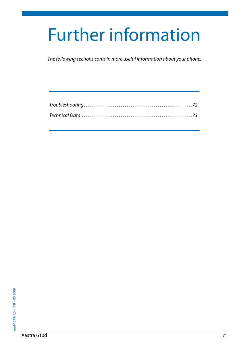 Further information | AASTRA 610d for Aastra IntelliGate User Guide EN User Manual | Page 71 / 76