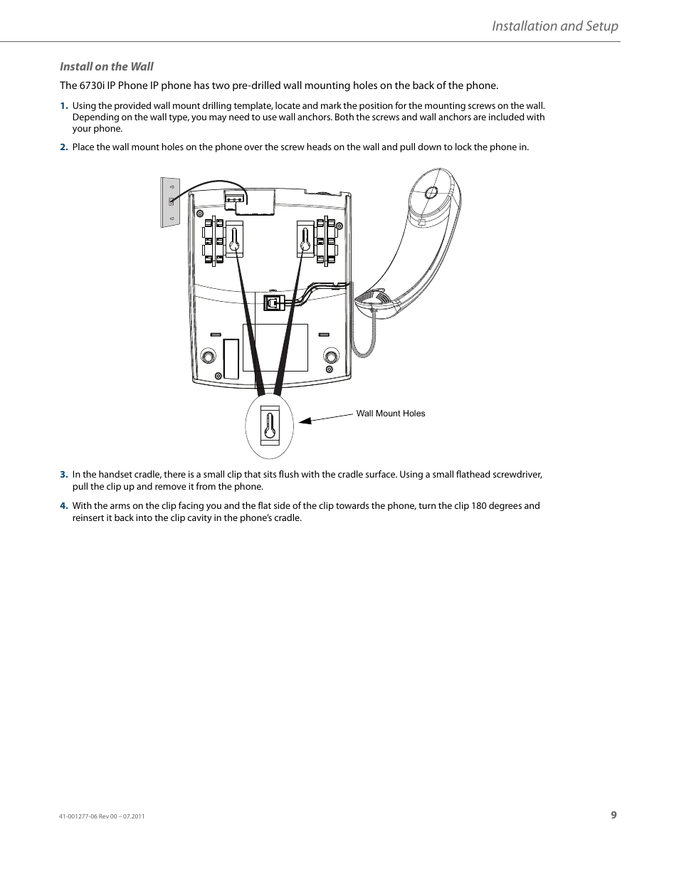 Install on the wall, Installation and setup | AASTRA 6730i Installation Guide EN User Manual | Page 12 / 22