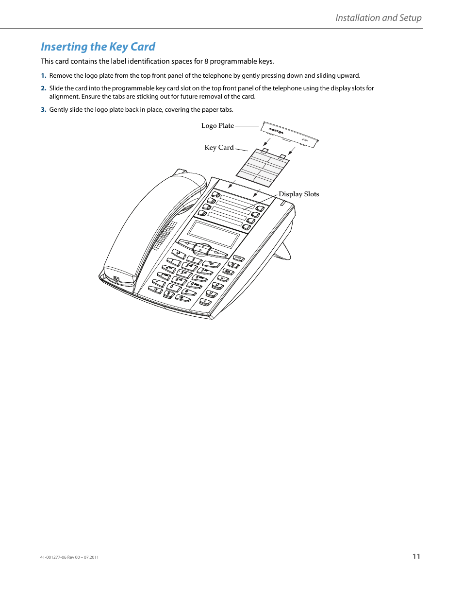 Inserting the key card, Installation and setup | AASTRA 6730i Installation Guide EN User Manual | Page 14 / 22