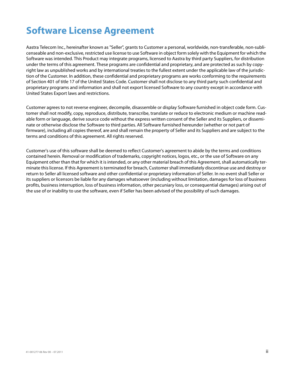 Software license agreement | AASTRA 6730i Installation Guide EN User Manual | Page 2 / 22