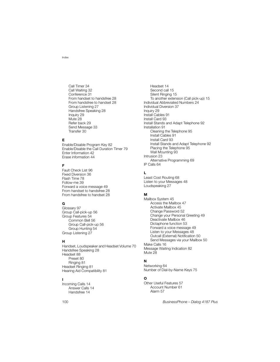 AASTRA 4187 Plus for BusinessPhone User Guide EN User Manual | Page 100 / 104