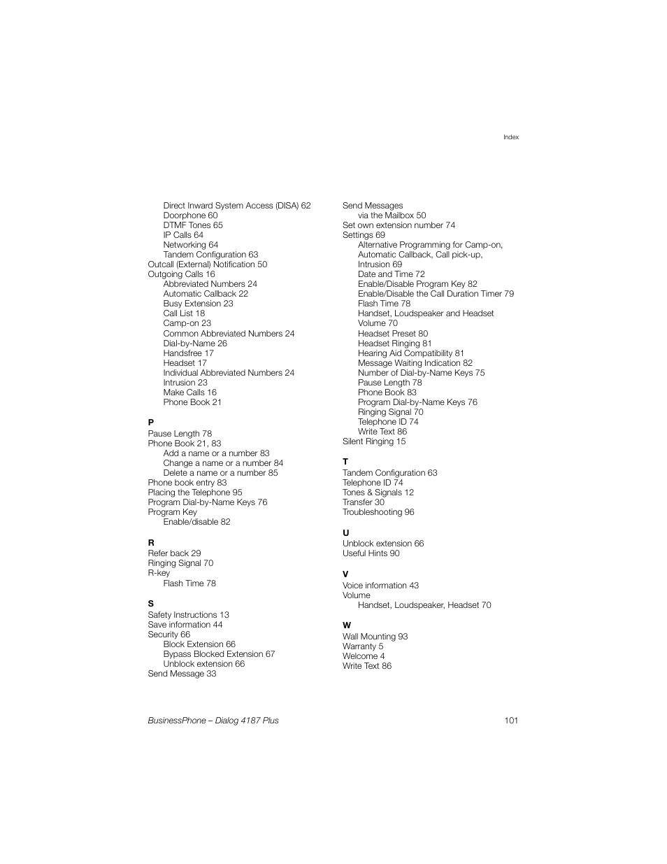 AASTRA 4187 Plus for BusinessPhone User Guide EN User Manual | Page 101 / 104