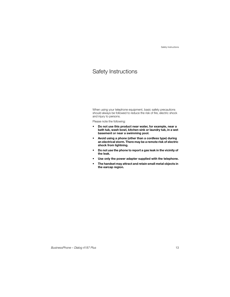 Safety instructions | AASTRA 4187 Plus for BusinessPhone User Guide EN User Manual | Page 13 / 104