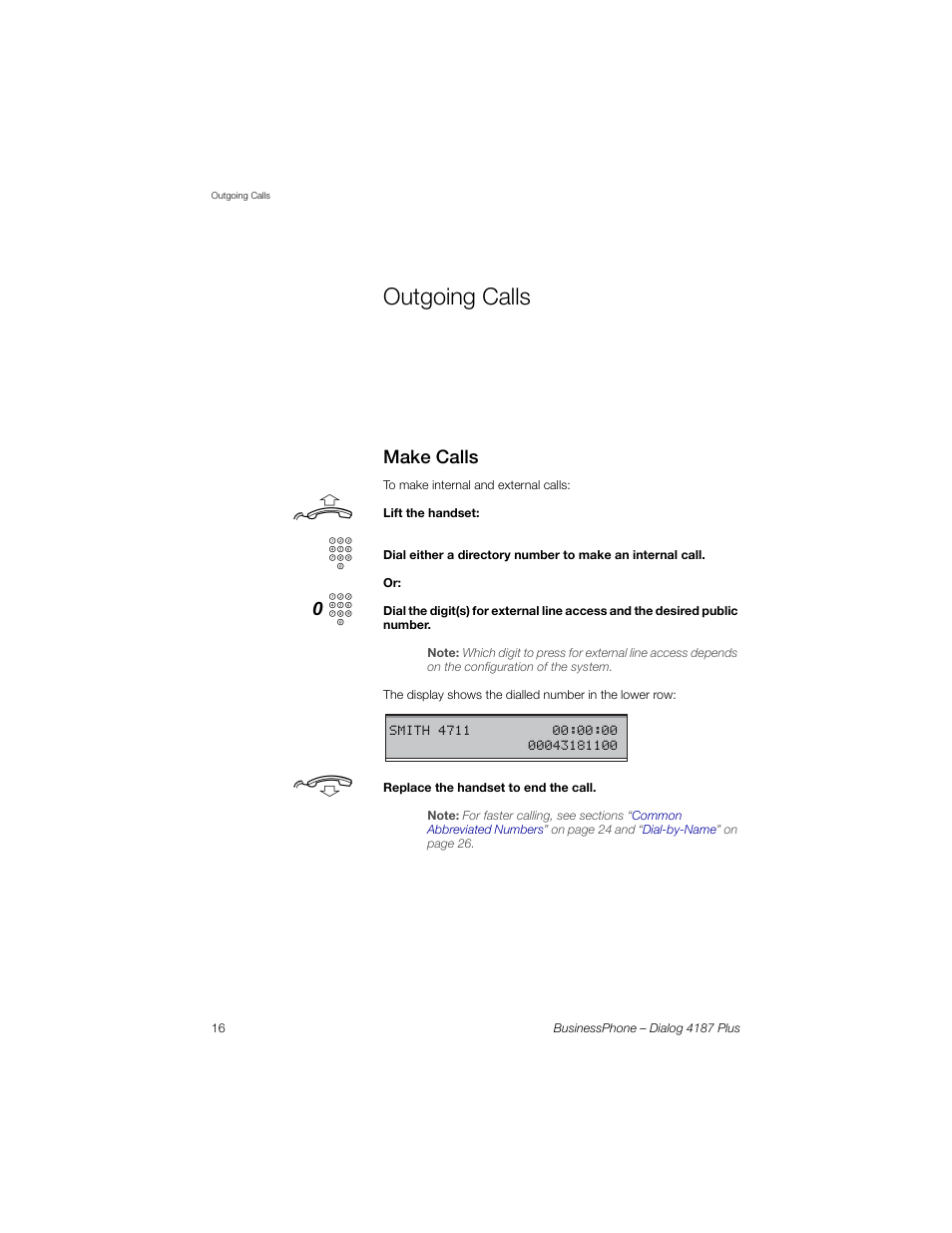 Outgoing calls, Make calls | AASTRA 4187 Plus for BusinessPhone User Guide EN User Manual | Page 16 / 104