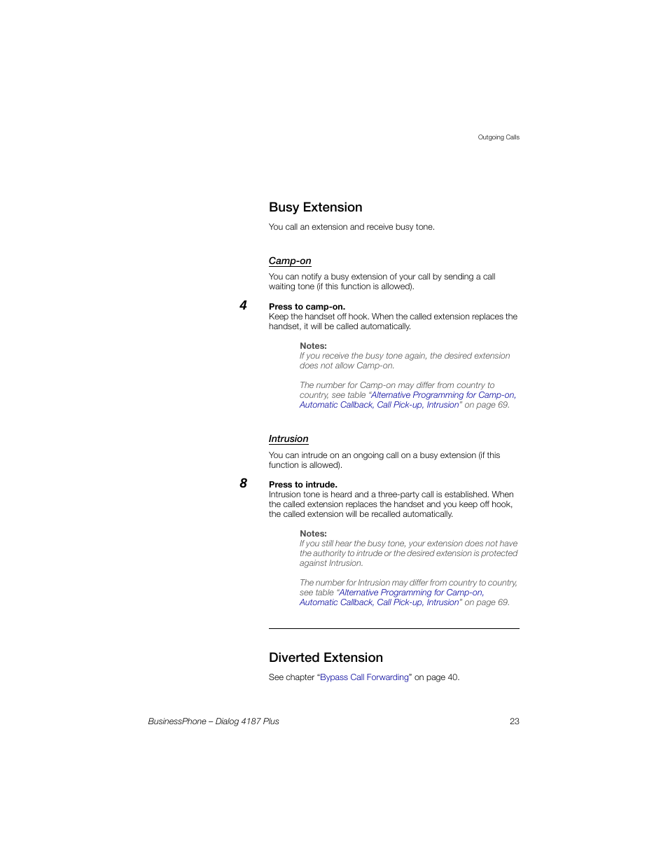 Busy extension, Camp-on, Intrusion | Diverted extension | AASTRA 4187 Plus for BusinessPhone User Guide EN User Manual | Page 23 / 104