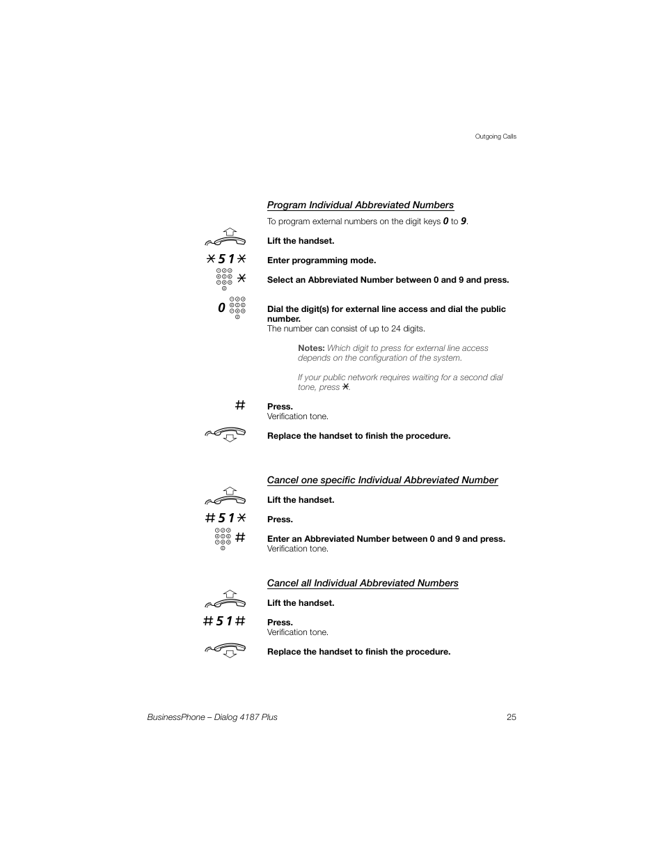 Program individual abbreviated numbers, Cancel one specific individual abbreviated number, Cancel all individual abbreviated numbers | AASTRA 4187 Plus for BusinessPhone User Guide EN User Manual | Page 25 / 104