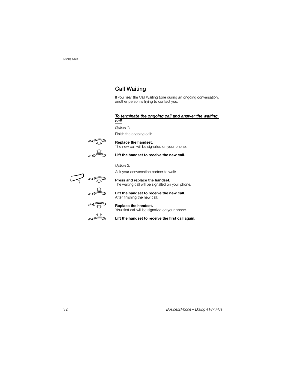 Call waiting | AASTRA 4187 Plus for BusinessPhone User Guide EN User Manual | Page 32 / 104