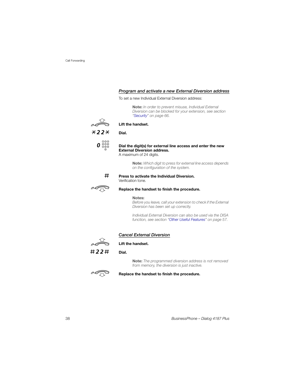 Cancel external diversion | AASTRA 4187 Plus for BusinessPhone User Guide EN User Manual | Page 38 / 104